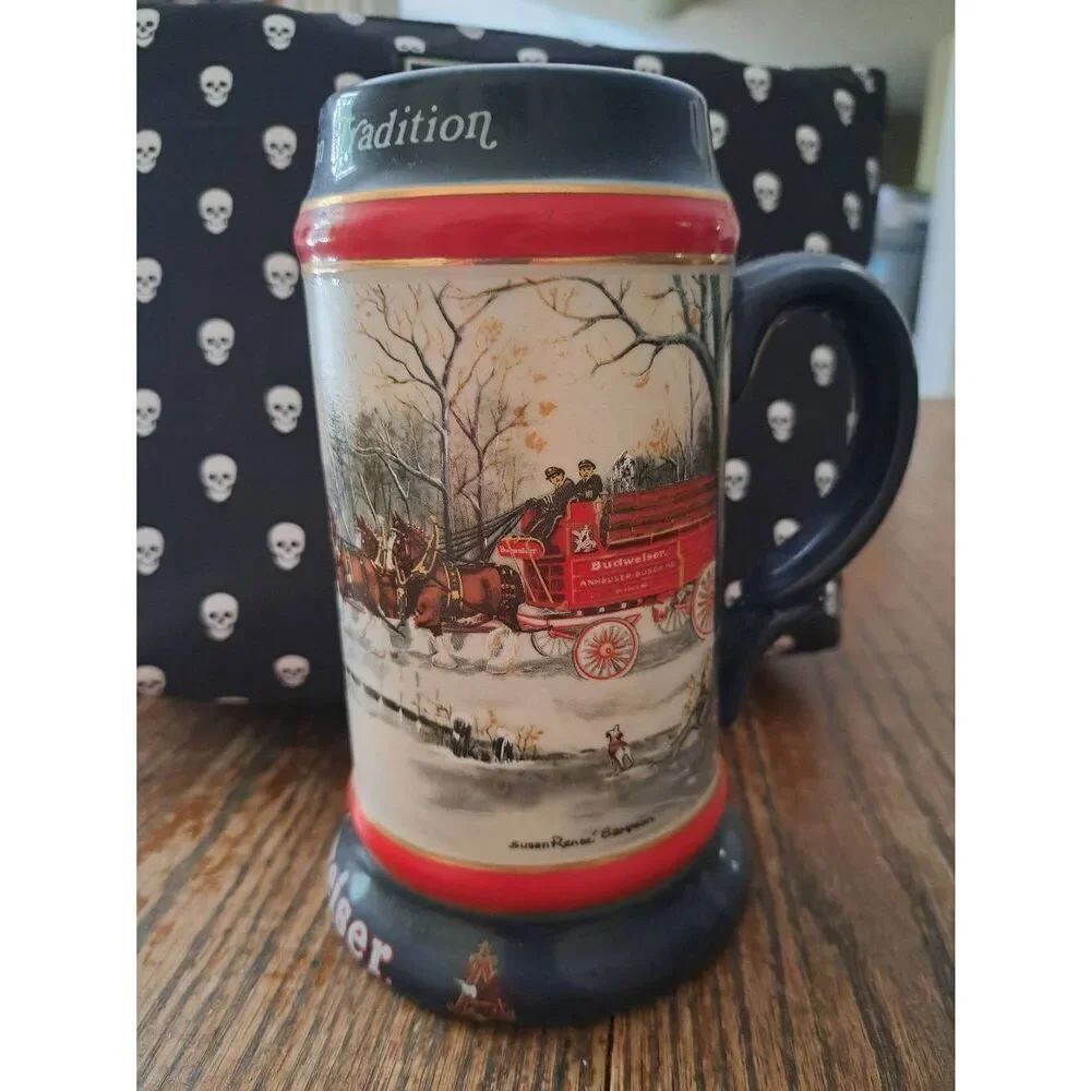 Vintage 1990 Budweiser Clydesdales Beer Stein Ceramarte Brazil No Lid 7"